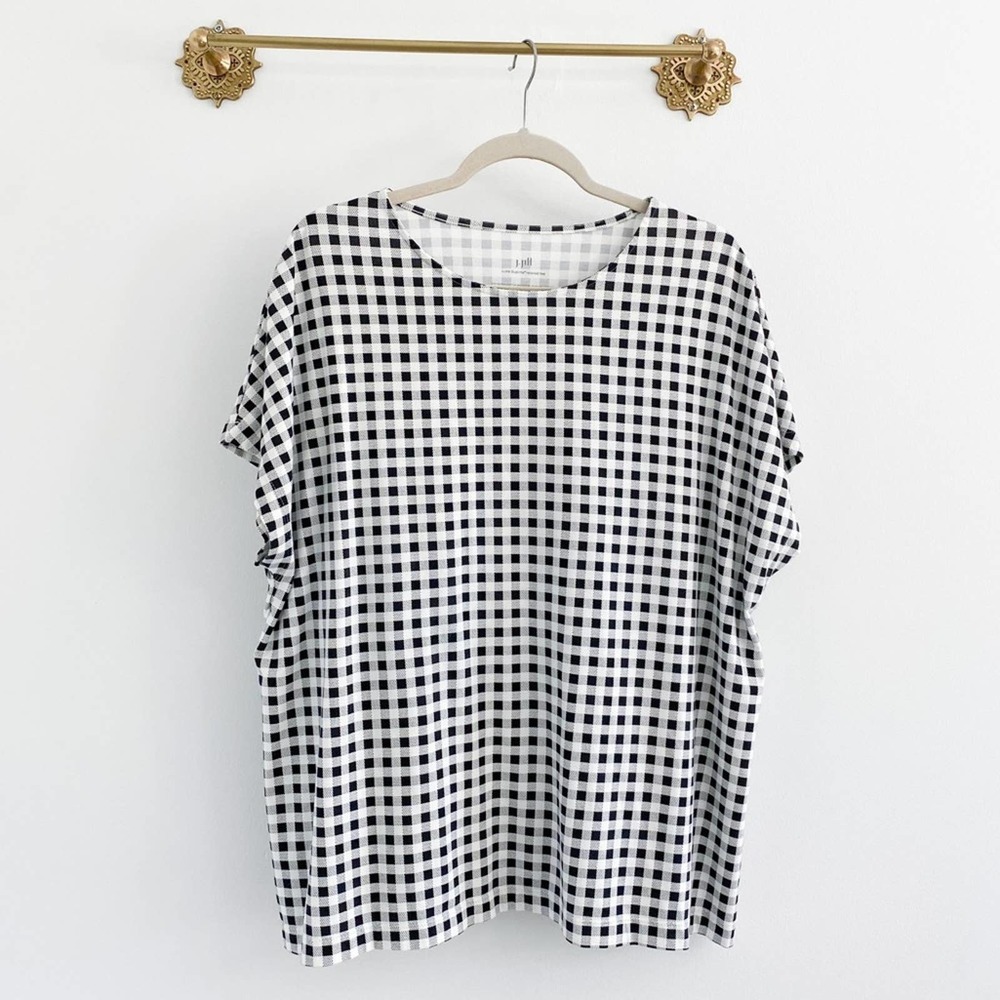 J.Jill Gingham Plaid Luxe Supima Cotton Relaxed Tee. XL.